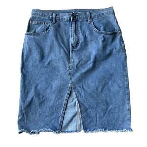 HG Happily Gray split front denim blue jean skirt front split hem size 32